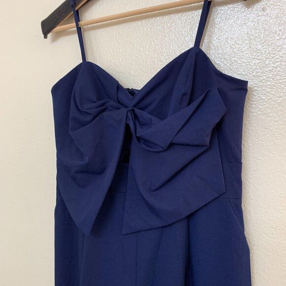Bardot Lena Twist Bow Cropped Cut Out Jumpsuit Large Pat Blue - Picture 4 of 8